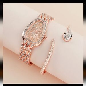 Rose Gold Snake Watch and Bracelet Set